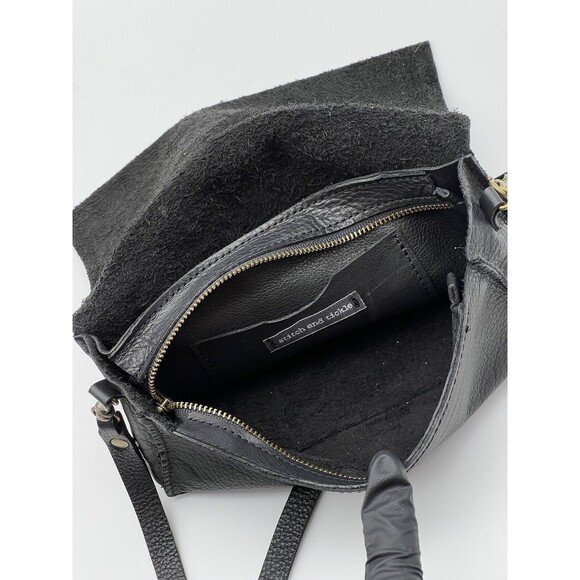 Stitch and Tickle Mini Messenger Crossbody Bag Leather Zip Concert Festival Blac - Picture 10 of 13